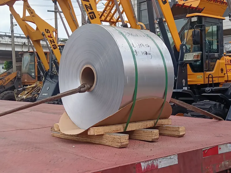 Stainless steel coil loaded for shipment